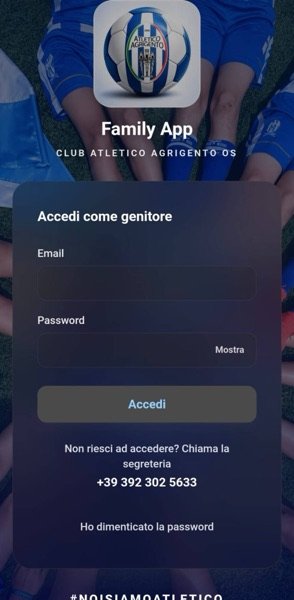 Accesso dei genitori nella Family App dell'Atletico Agrigento